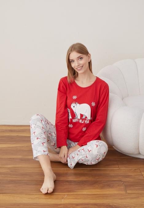 Pijama Dama Craciun ,maneca lunga ,pantaloni lungi,Engros